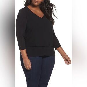 Michael Kors Black 3/4 Sleeve V-Neck Blouse